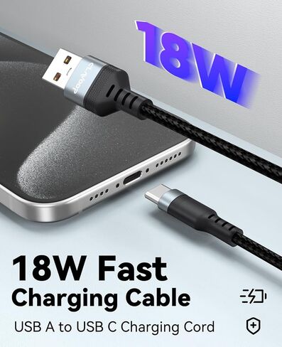 20 FT USB C Cable Long, 18W Fast Charging USB A 2.0 to USB-C Charge Cord 20 Foot 480Mbps Data Transfer Type C Black Braided for PS5, Xbox, iPhone 17/16/15, Galaxy S25/24/23 Andriod Phone etc. in Saudi Arabia