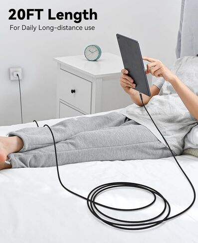 20 FT USB C Cable Long, 18W Fast Charging USB A 2.0 to USB-C Charge Cord 20 Foot 480Mbps Data Transfer Type C Black Braided for PS5, Xbox, iPhone 17/16/15, Galaxy S25/24/23 Andriod Phone etc. in Saudi Arabia