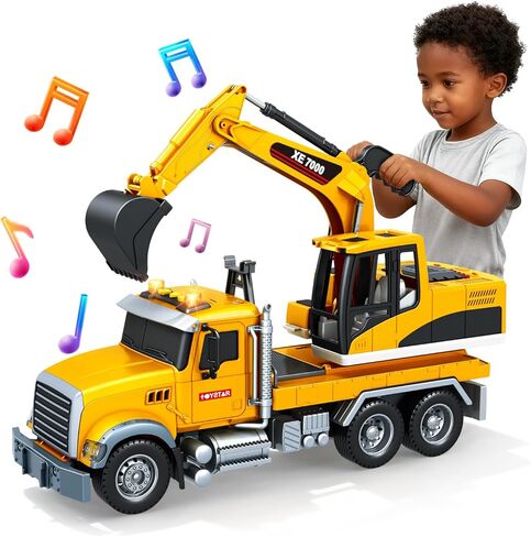 SMILESSKIDDO Toddler Boy Toys for 3 4 5 6 Year Old - 1:12 Large Friction Powered Tow Truck with Light & Sound, Sports Car & Road Signs, Birthday Gifts for Kids, Toddlers Gifts in Saudi Arabia
