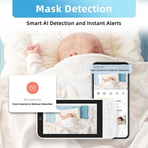 شاشة 5 بوصات مع كاميرا 2.5K FHD، رؤية ليلية، صوت ثنائي الاتجاه، تكبير/تصغير قابل للإمالة، سرير أطفال وحامل على الحائط من الداخل، بدون WiFi، بدون اشتراك، مع تطبيق in Kuwait