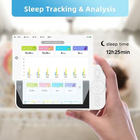 شاشة 5 بوصات مع كاميرا 2.5K FHD، رؤية ليلية، صوت ثنائي الاتجاه، تكبير/تصغير قابل للإمالة، سرير أطفال وحامل على الحائط من الداخل، بدون WiFi، بدون اشتراك، مع تطبيق in Kuwait