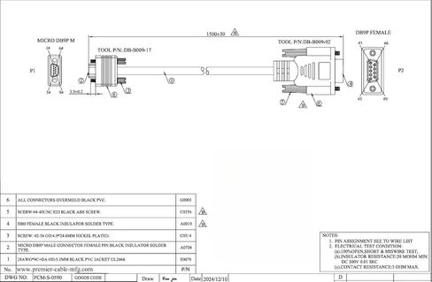 كابل تسلسلي أنثى من Micro DB9 إلى DB9 مع وعاء كابل مودم برغي Micro-D 9Pin إلى D-Sub 9 Pin متوافق 038-003-084(1.5M/5FT) in Kuwait