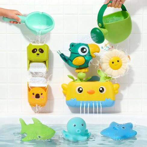 Baby Bath Toys for Kids Ages 1-3, Interactive Bath Toys for Toddler 2-4 Bathtub Water Pool Shower Toys with Watering Can and Tub Toys for Babies 12 18 Months in Saudi Arabia