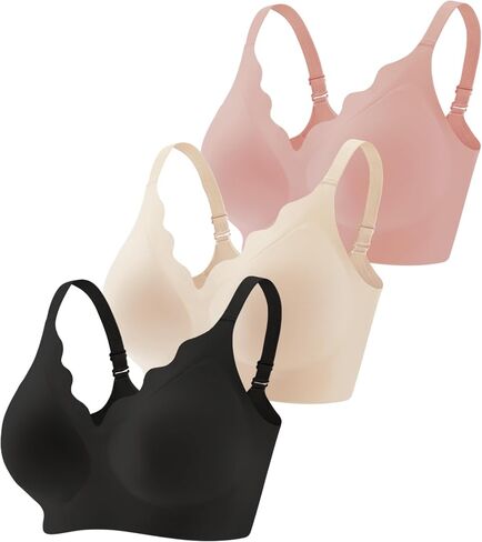 Vinfact 3 Pack Womens Wireless No Underwire Comfort Soft Bras Pullover Jelly Support Seamless Sleep Tshirt Everyday Bralette in Saudi Arabia