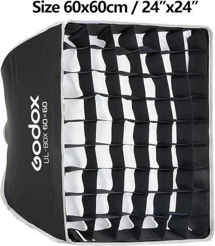 Godox 24" Square Softbox Quick Release, UL 60x60cm Universal Bowens Mount Soft Box Fast Setup for Studio Photography, Streaming, Video Lights with Diffusers/Honeycomb Grip/Diffuser Plate in Saudi Arabia