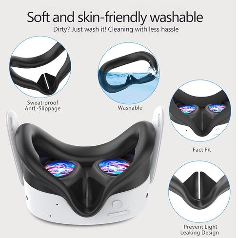 7in1 VR Silicone Cover Set Accessories Compatible with Meta/Oculus Quest 3s Included Upgrade Battery Opening Controller Grips, Headset Shell Cover Silicone Face Cover (Black) in Saudi Arabia