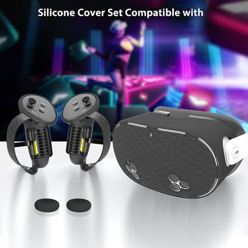 7in1 VR Silicone Cover Set Accessories Compatible with Meta/Oculus Quest 3s Included Upgrade Battery Opening Controller Grips, Headset Shell Cover Silicone Face Cover (Black) in Saudi Arabia