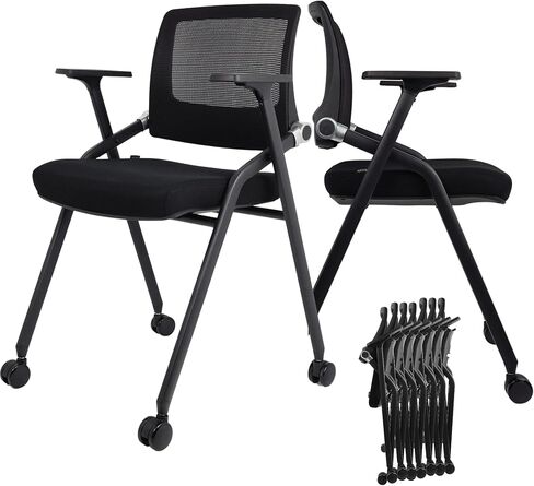 1 Pack Foldable Office Chairs with Wheels, Mesh Back, Arms and Portable - Folding Office Chairs for Conference Room Chair, Office Guest & Reception & Meeting Chair - (Orange) 300 lbs. in Saudi Arabia