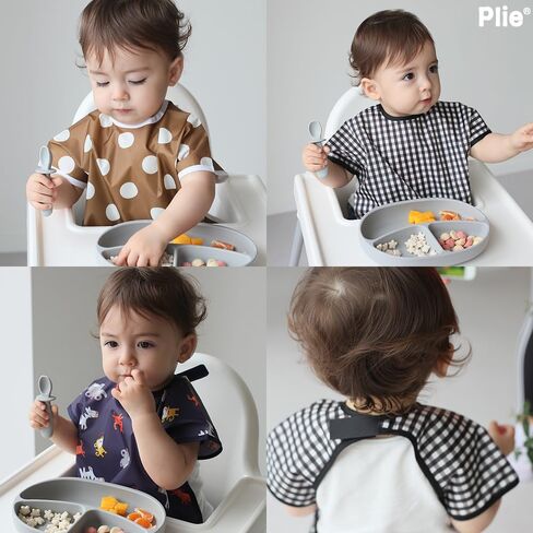 Plie Short Sleeve Waterproof Bib for Toddlers – Easy Clean Feeding Apron for Mealtime, Daycare, Self-Feeding, Lightweight in Saudi Arabia