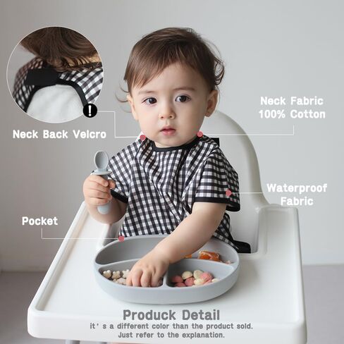 Plie Short Sleeve Waterproof Bib for Toddlers – Easy Clean Feeding Apron for Mealtime, Daycare, Self-Feeding, Lightweight in Saudi Arabia