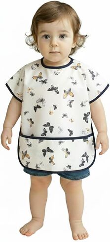 مريلة مقاومة للماء بأكمام قصيرة للأطفال الصغار - مريلة تغذية سهلة التنظيف لوقت تناول الطعام والرعاية النهارية والتغذية الذاتية وخفيفة الوزن in Kuwait