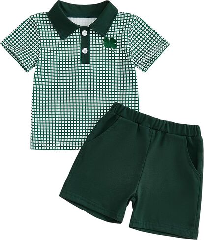 Toddler Baby Boy St Patricks Day Outfit Short Sleeve Lucky Clover Print Shirt Shorts Set Summer Clothes 2Pcs in Saudi Arabia