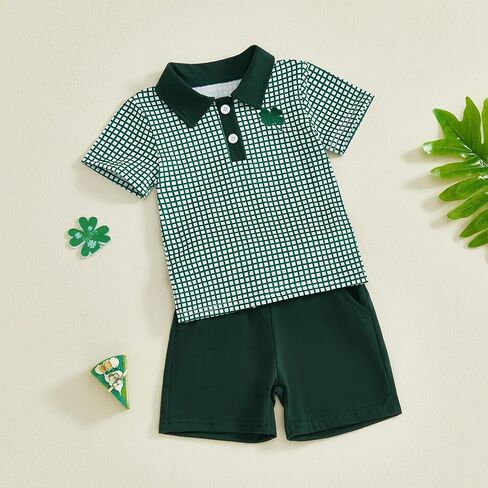 Toddler Baby Boy St Patricks Day Outfit Short Sleeve Lucky Clover Print Shirt Shorts Set Summer Clothes 2Pcs in Saudi Arabia