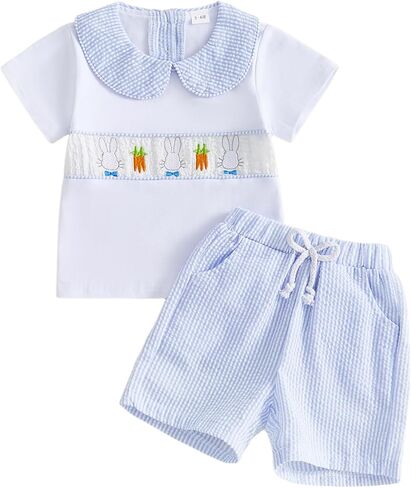 Toddler Baby Boy St Patricks Day Outfit Short Sleeve Lucky Clover Print Shirt Shorts Set Summer Clothes 2Pcs in Saudi Arabia