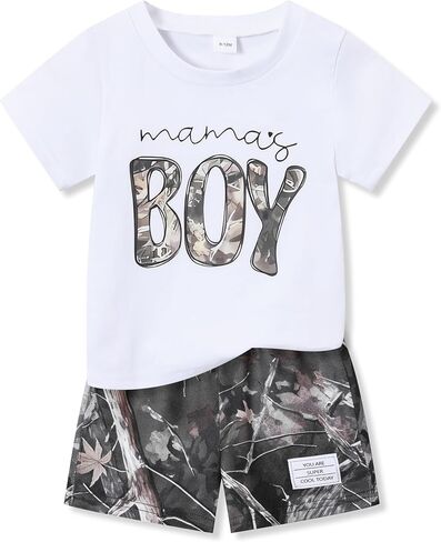 Toddler Baby Boy Clothes Summer Clothes Letter Print T-shirt Tops & Camouflage Shorts Set 9 Months-3T Outfits in Saudi Arabia