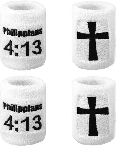 2 Pairs Cross Wristband, Christian Arm Sweat Bands Soft and Breathable Cross-Stitch Design Soccer Sports Wristbands Accessories Equipment for Men Women Athletes Religious Gifts Football Basketball in Saudi Arabia