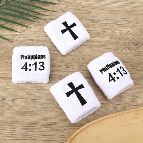 2 Pairs Cross Wristband, Christian Arm Sweat Bands Soft and Breathable Cross-Stitch Design Soccer Sports Wristbands Accessories Equipment for Men Women Athletes Religious Gifts Football Basketball in Saudi Arabia
