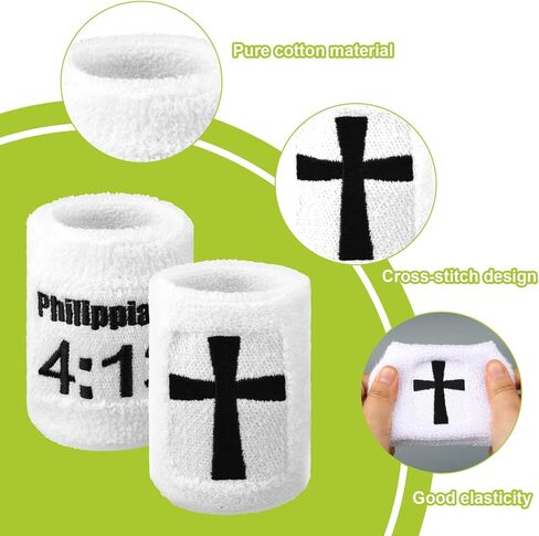 2 Pairs Cross Wristband, Christian Arm Sweat Bands Soft and Breathable Cross-Stitch Design Soccer Sports Wristbands Accessories Equipment for Men Women Athletes Religious Gifts Football Basketball in Saudi Arabia