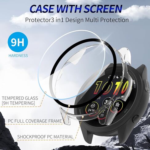 3 Pack for Garmin Forerunner 265 Screen Protector Case [Full Coverage], Hard PC Bumper All-Around Protective Accessories for Garmin Forerunner 265 Built-in Tempered Glass Film in Saudi Arabia