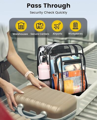 حقيبة ظهر شفافة شديدة التحمل من Vorspack - حقائب ظهر شفافة كبيرة جدًا مع قفل TSA شفاف شفاف من خلال حقيبة الكتب للكلية والعمل والسفر - أسود in Kuwait