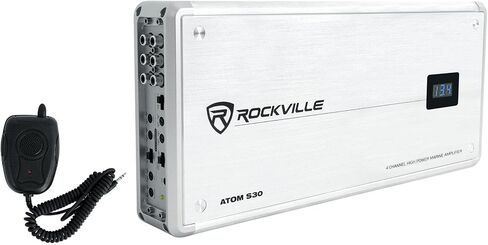 حزمة Rockville WB65KLED: (4) 6.5 بوصة 300 واط الذروة / 150 واط RMS Metal Marine Wakeboard LED مكبرات صوت برجية LED مع جهاز تحكم عن بعد، Atom S30 4-Channel Marine Amplifier، RMWK4 Amp Kit، كابل MRCA25 RCA، 7 عناصر in Saudi Arabia