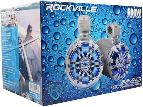 حزمة Rockville WB65KLED: (4) 6.5 بوصة 300 واط الذروة / 150 واط RMS Metal Marine Wakeboard LED مكبرات صوت برجية LED مع جهاز تحكم عن بعد، Atom S30 4-Channel Marine Amplifier، RMWK4 Amp Kit، كابل MRCA25 RCA، 7 عناصر in Saudi Arabia