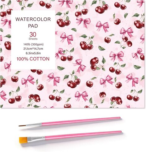30 Sheets Watercolor Paper Pad with 2 Pcs Watercolor Brush, 140 lb/300 GSM Watercolor Paper Cold Press Tearable Water Color Pad for Art Painting, Drawing, Mixed Media(4x6 Inch) in Saudi Arabia