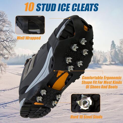 Crampons Ice Cleats Traction Snow Grips - 10 Stainless Steel Grippers Shoe Spikes Grips Traction for Hiking, Fishing, Walking, Climbing in Saudi Arabia
