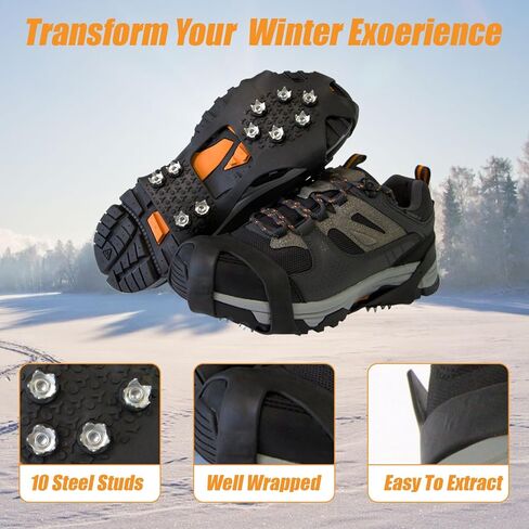 Crampons Ice Cleats Traction Snow Grips - 10 Stainless Steel Grippers Shoe Spikes Grips Traction for Hiking, Fishing, Walking, Climbing in Saudi Arabia