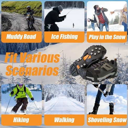Crampons Ice Cleats Traction Snow Grips - 10 Stainless Steel Grippers Shoe Spikes Grips Traction for Hiking, Fishing, Walking, Climbing in Saudi Arabia