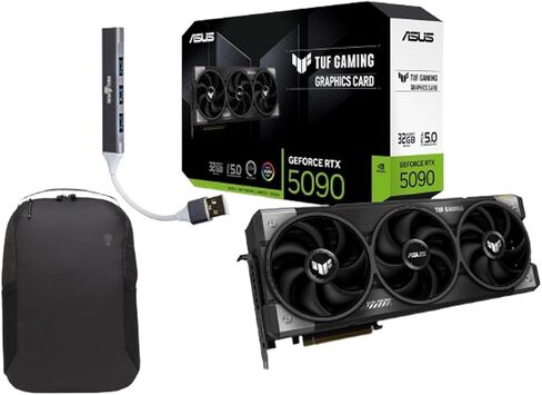 ASUS TUF Gaming GeForce RTX 5090 32GB GDDR7 Gaming Graphics Card (PCIe 5.0, HDMI/DP 2.1, 3.6-Slot, Protective PCB Coating, axial-tech Fans, Vapor Chamber) with Dockztorm USB Hub and Backpack Alienware in Kuwait