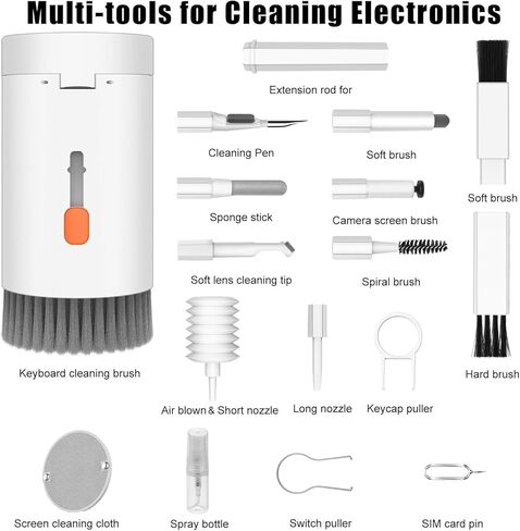 20 in 1 Multifunctional Cleaner Kit for Electronic Devices, Keyboard Cleaning Brush, Headphones Cleaner Kit for AirPods, Multi-Tool for Cleaning Laptop, Earbuds, Camera, Cellphones (White) in Saudi Arabia