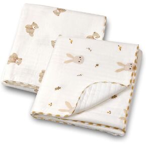 Cotton Baby بطانية دافئة صغيرة لحاف خفيفة الوزن للأطفال الفتيات والفتيان (Bear2 ، 85 × 85 سم) in Kuwait