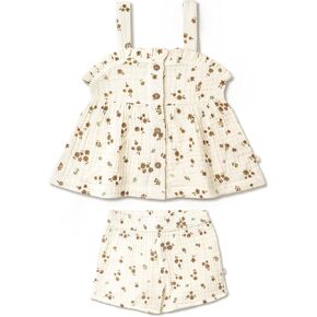 MakeMake Organics GOTS Certified Organic Cotton Baby Kids Toddler Girl Top and Short Outfit Set in Kuwait