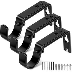 Heavy Duty Curtain Rod Bracket, Adjustable Curtain Rod Holders with Curtain Hooks Set of 2 Black Iron Wall Mount for Single 1 Inch Rods Window Treatment Hardware Kit, Screws, Anchors in Saudi Arabia