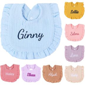 Personalized Muslin Baby Bibs with Name,Custom Soft Cotton Drool Bibs for Baby Boy & Girl,Teething Drooling Embroidery Bib for Newborn Toddler,Gifts for Baby Shower, Birthday, Christmas in Saudi Arabia