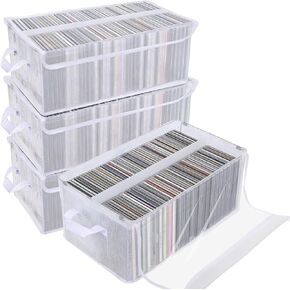 4 Pack Large CD Storage Box with Lid & Handles, Stackable Foldable CD/DVD Organizer with Divider, Waterproof Visible Media Storage Case, Holds up to 92 CD Cases Each for Home and Retail in Kuwait