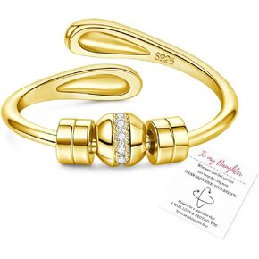 حلقات القلق من هييا للنساء، حلقات مطلية بالفضة الاسترلينية لابنتي، حلقة دوارة قابلة للتعديل مع خرزة كروية، حلقة تململ القلق للنساء، مجوهرات الإبهام لعيد الميلاد، عيد الميلاد مع بطاقة هدية in Kuwait