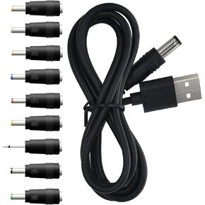 شاحن بديل لسلك الطاقة 5 فولت تيار مستمر، سلك شحن USB إلى تيار مستمر مع 9 محولات موصلات لمصباح القمر وعصا التدليك وجهاز التوجيه وإضاءة LED ومكبر الصوت والمزيد من الأجهزة (أسود) in Kuwait