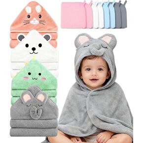 12 Pcs Baby Bath Towels Set for Boys Girls 4Pcs Hooded Baby Towels Robe & Washcloths Set Perfect Shower Gift Ultra Absorbent Cute Soft and Comfort, for Newborn, Infant and Toddler in Kuwait