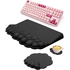 Cloud Wrist Rest Set for Keyboard and Mouse, Memory Foam Wrist Pad with Silky Lycra Surface, 2-in-1 Keyboard Wrist Rest & Adjustable Stand, Two Typing Angles, Cute Cloud Desk Accessories (Black) in Saudi Arabia