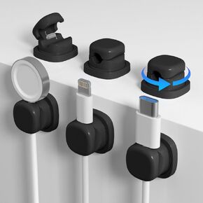 Magnetic Cord Organizer, 360° Rotatable Cable Clips, Auto Close Spring Locking, No-Residue Adhesive Cord Holder for Desk Nightstand Office Phone Charger (Black, 3 Packs) in Saudi Arabia
