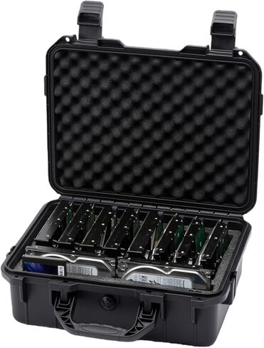 Hard Drive Case 3.5inch 10-Bay Multi-Protection HDD Storage Box Suitcase with Foam External Hard Drive Carrying Case Anti-Static Shock Moisture Proof for HDD/SSD/M.2 in Kuwait