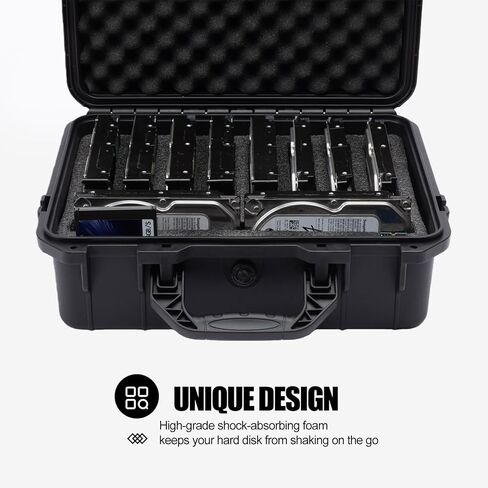 Hard Drive Case 3.5inch 10-Bay Multi-Protection HDD Storage Box Suitcase with Foam External Hard Drive Carrying Case Anti-Static Shock Moisture Proof for HDD/SSD/M.2 in Kuwait