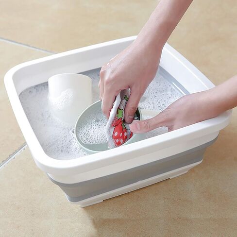 Ahyuan Collapsible Dish Pan Chopping Board Combo 10L Portable Washing Basin Dish Pan Foldable Dish Tub over the Sink Dishpan Camper Accessories for Travel Trailers (with Square) in Kuwait