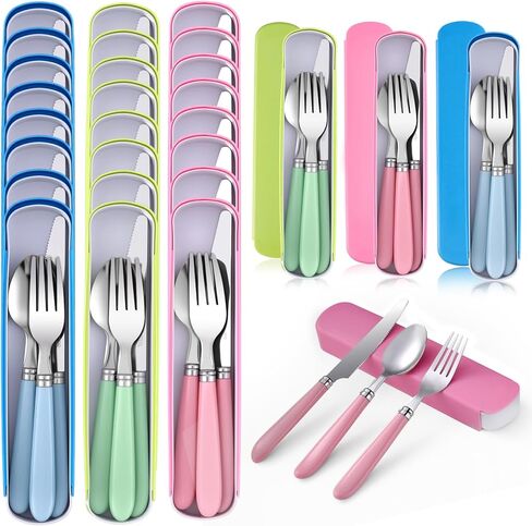 24 Sets Portable Travel Utensils Set with Case Bulk Reusable Stainless Steel Silverware Travel Cutlery Lunch Tableware Portable Spoon Knife Forks Dinnerware Cutlery for Adults Camping in Saudi Arabia