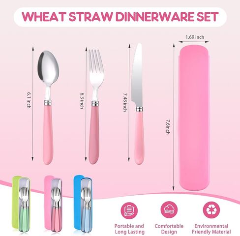 24 Sets Portable Travel Utensils Set with Case Bulk Reusable Stainless Steel Silverware Travel Cutlery Lunch Tableware Portable Spoon Knife Forks Dinnerware Cutlery for Adults Camping in Saudi Arabia