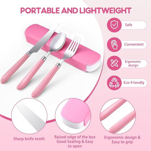 24 Sets Portable Travel Utensils Set with Case Bulk Reusable Stainless Steel Silverware Travel Cutlery Lunch Tableware Portable Spoon Knife Forks Dinnerware Cutlery for Adults Camping in Saudi Arabia