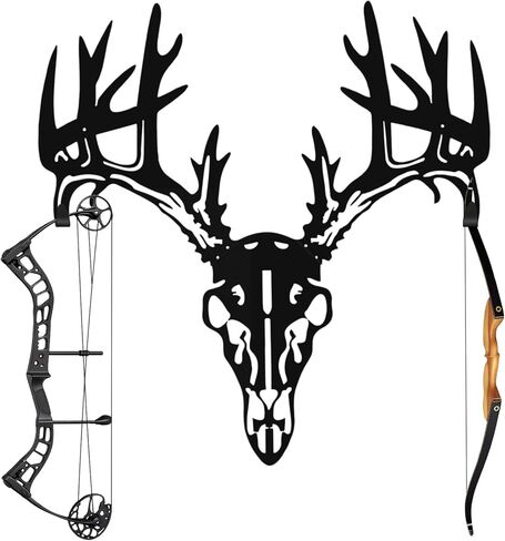 Deer Skull Bow Rack Wall Mount, Metal Flag Pattern Style in Kuwait