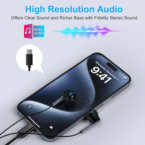 سماعات أذن سلكية USB C لهاتف Galaxy S25 S24 Ultra/S24 FE/S23/S22/S21/S20، سماعات رأس سلكية من النوع C مع ميكروفون لسماعات iPhone 16/16 Pro/16 Pro Max/16 Plus/15، iPad Pro، Pixel 9 8 7، One Plus9 in Kuwait